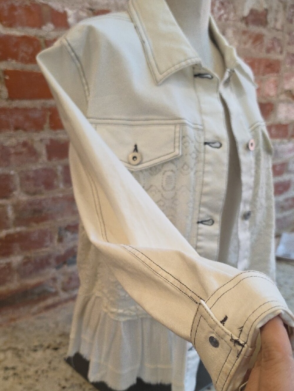 Scully Cream Lace Panel Jean Jacket - Picture 5 of 7
